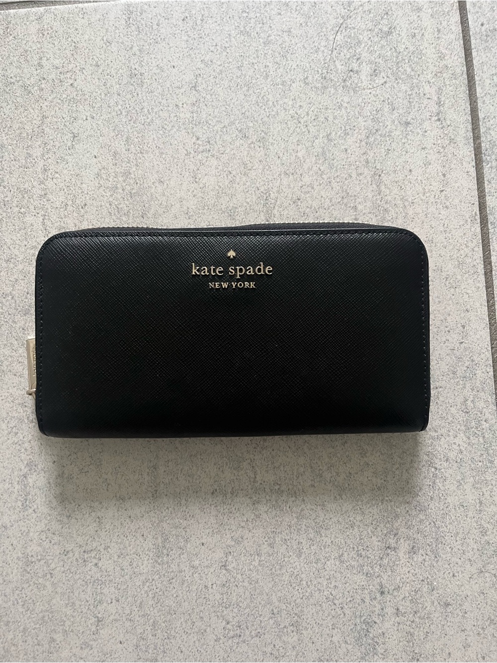 kate spade Black Saffiano Leather Wallet with Gold Logo